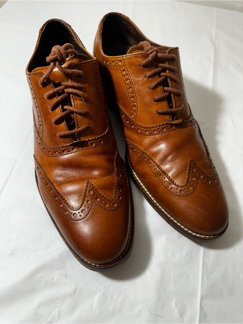 Cole Haan Men’s Tan Leather Wingtip Oxfords Size 9 - Picture 2 of 14
